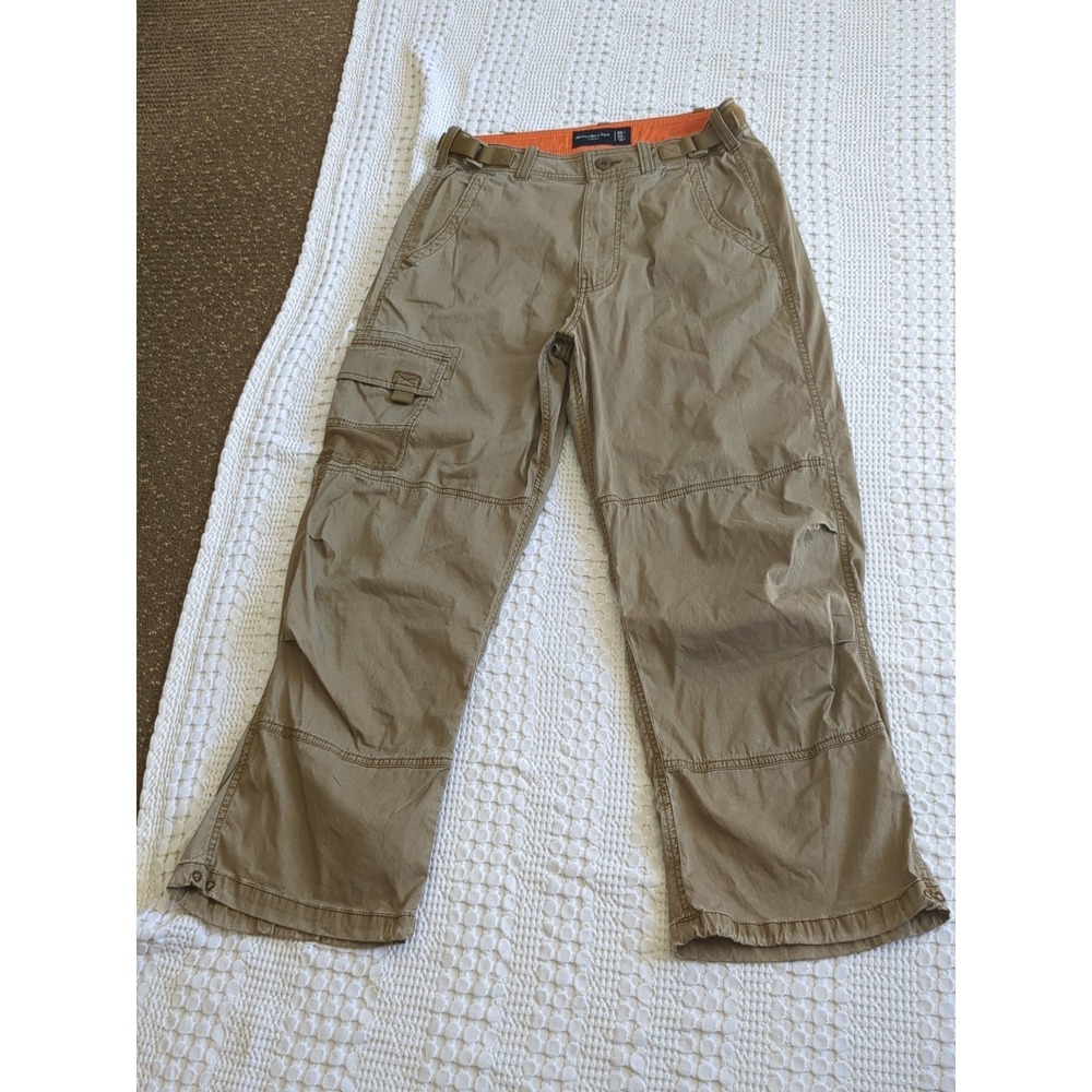 Abercrombie & Fitch Cargo High Waist‎ Pants Belt Straight Leg Sz 28 Tan 30X26